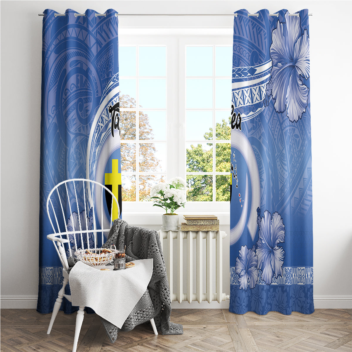 Tafea Vanuatu Window Curtain Hibiscus Sand Drawing with Pacific Pattern LT9 - Polynesian Pride