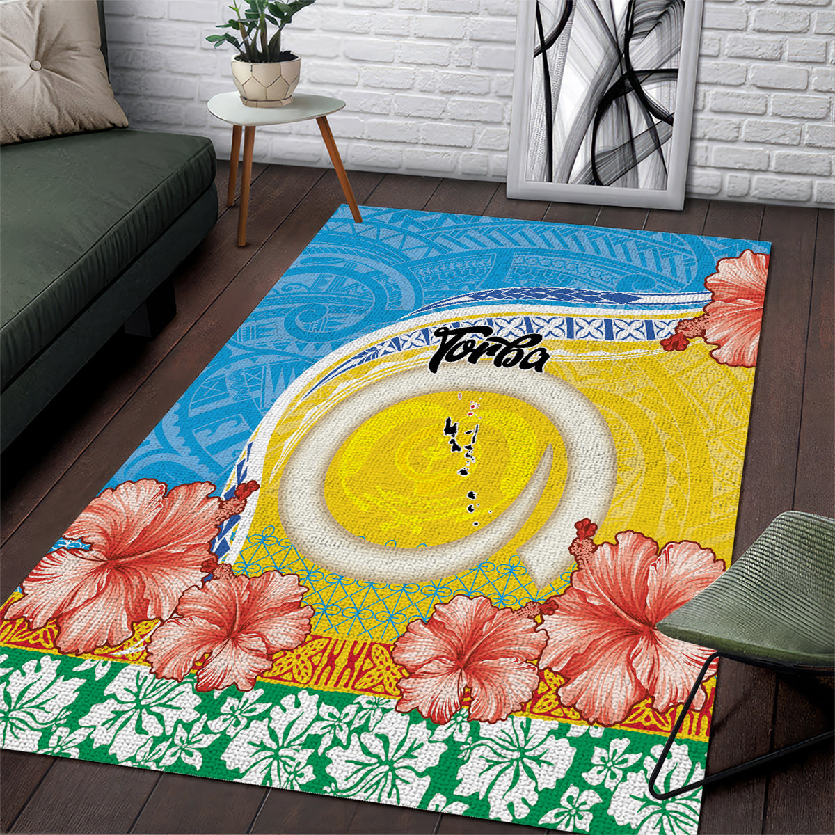 Torba Vanuatu Area Rug Hibiscus Sand Drawing with Pacific Pattern