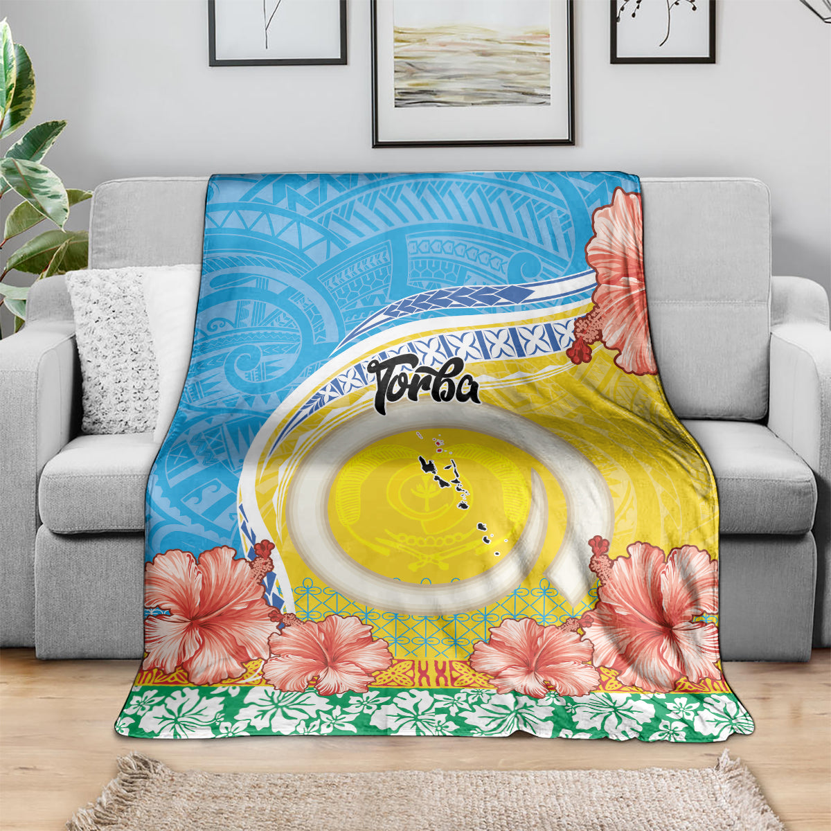 Torba Vanuatu Blanket Hibiscus Sand Drawing with Pacific Pattern LT9 - Polynesian Pride