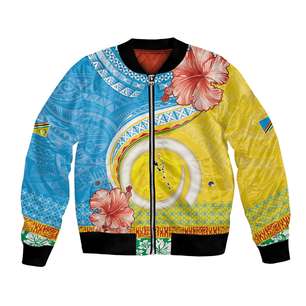 Torba Vanuatu Bomber Jacket Hibiscus Sand Drawing with Pacific Pattern LT9 Unisex Green Gold - Polynesian Pride