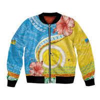 Torba Vanuatu Bomber Jacket Hibiscus Sand Drawing with Pacific Pattern LT9 Unisex Green Gold - Polynesian Pride