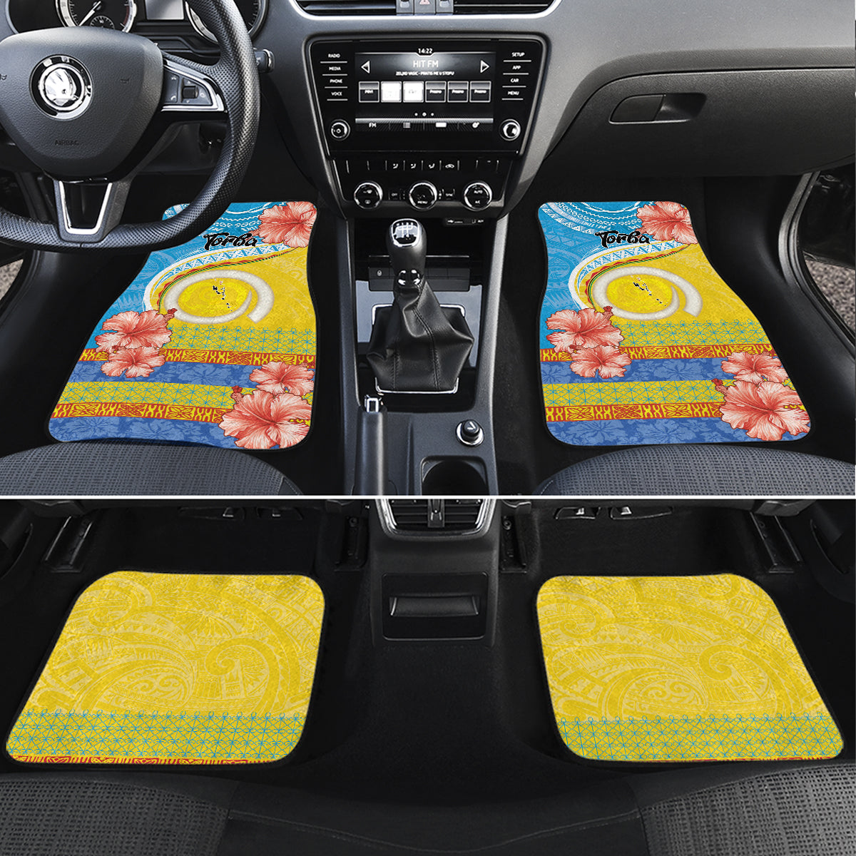 Torba Vanuatu Car Mats Hibiscus Sand Drawing with Pacific Pattern LT9 Set 4pcs Green Gold - Polynesian Pride