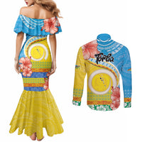 Torba Vanuatu Couples Matching Mermaid Dress and Long Sleeve Button Shirt Hibiscus Sand Drawing with Pacific Pattern LT9 - Polynesian Pride