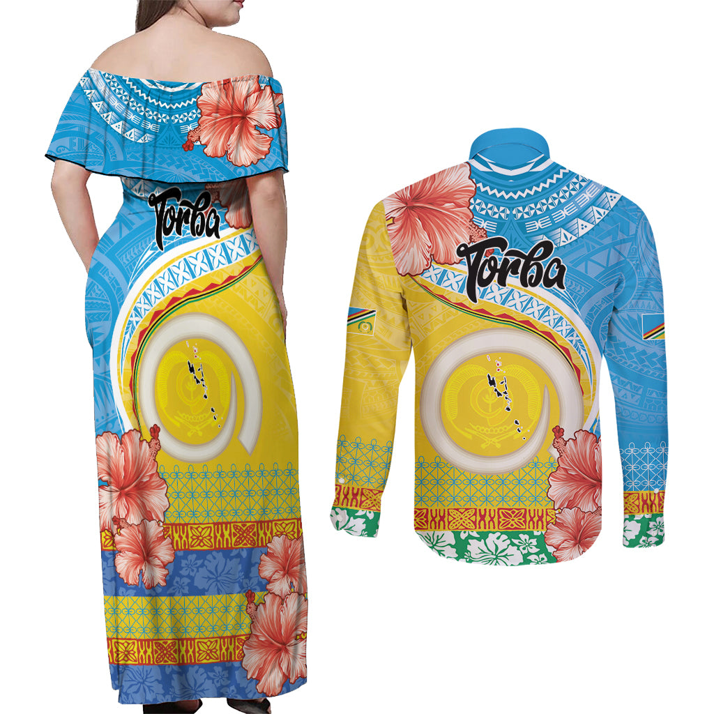 Torba Vanuatu Couples Matching Off Shoulder Maxi Dress and Long Sleeve Button Shirt Hibiscus Sand Drawing with Pacific Pattern LT9 - Polynesian Pride