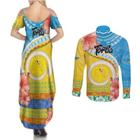 Torba Vanuatu Couples Matching Summer Maxi Dress and Long Sleeve Button Shirt Hibiscus Sand Drawing with Pacific Pattern LT9 - Polynesian Pride