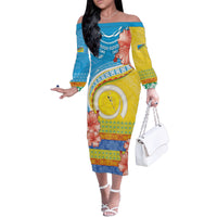 Torba Vanuatu Family Matching Off The Shoulder Long Sleeve Dress and Hawaiian Shirt Hibiscus Sand Drawing with Pacific Pattern