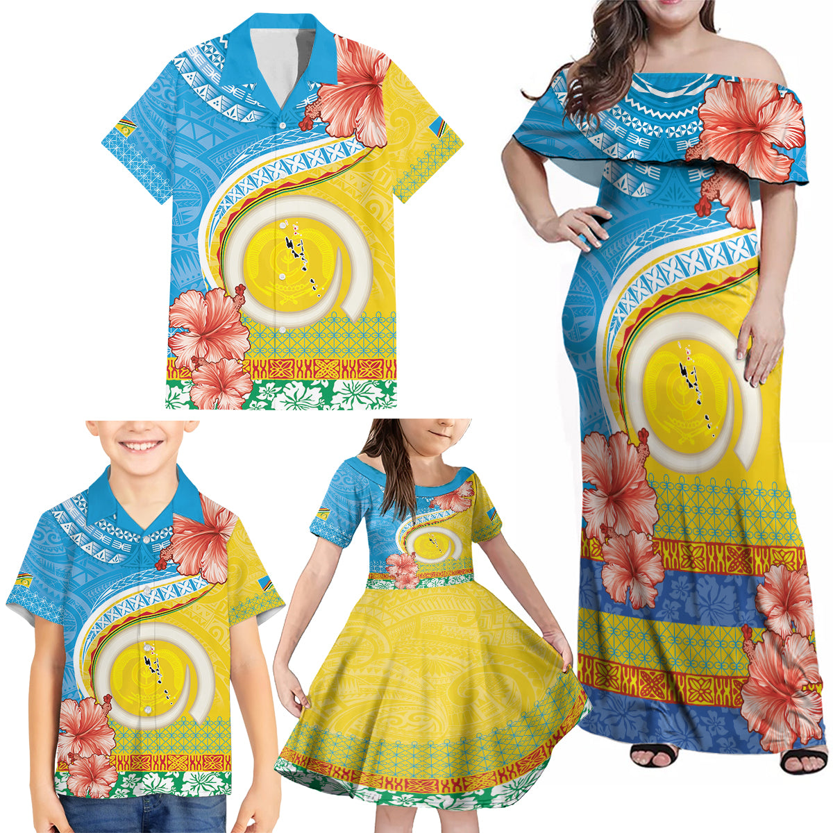 Torba Vanuatu Family Matching Off Shoulder Maxi Dress and Hawaiian Shirt Hibiscus Sand Drawing with Pacific Pattern