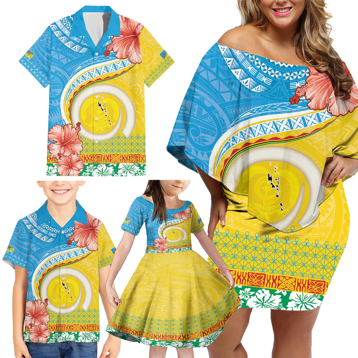 Torba Vanuatu Family Matching Off Shoulder Short Dress and Hawaiian Shirt Hibiscus Sand Drawing with Pacific Pattern