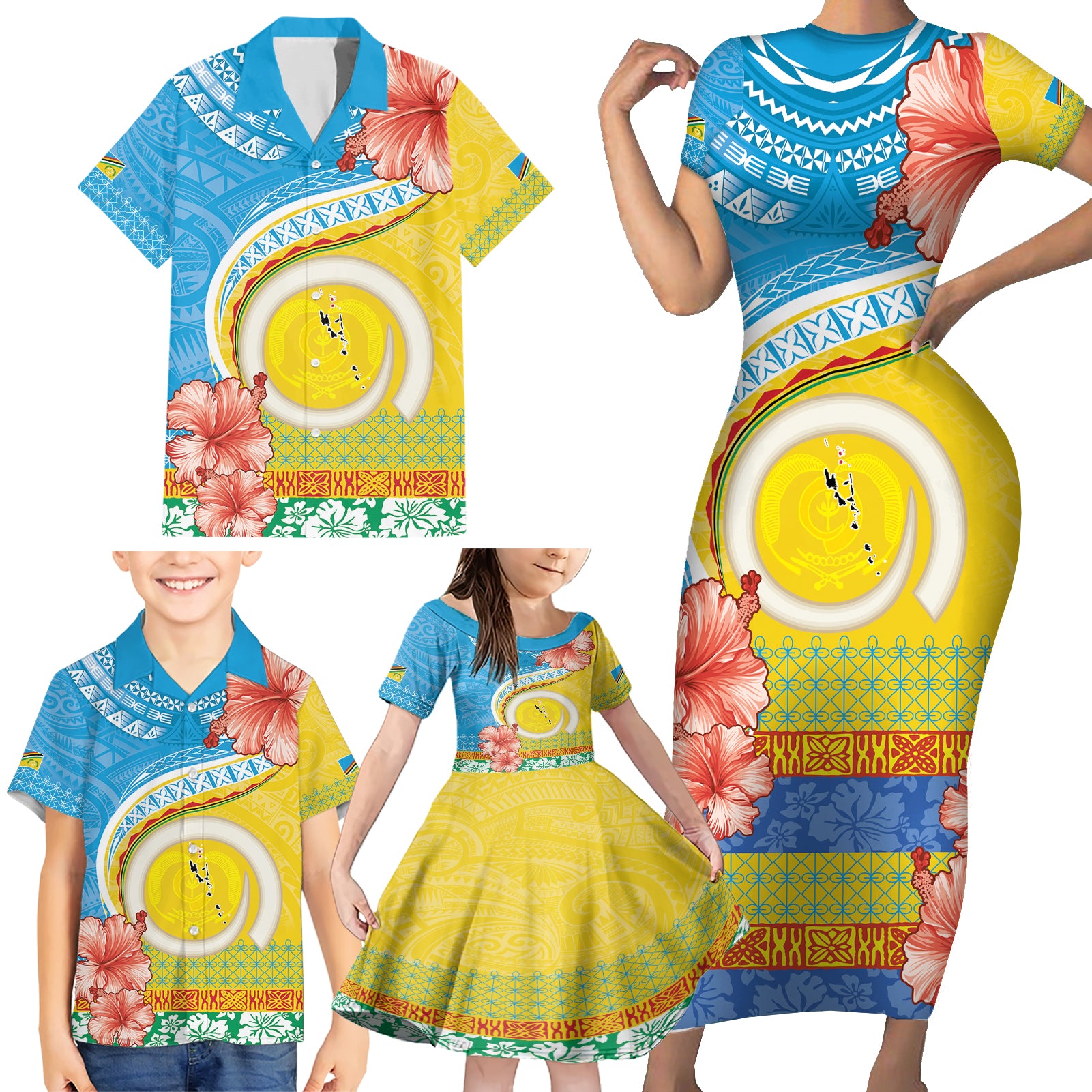 Torba Vanuatu Family Matching Short Sleeve Bodycon Dress and Hawaiian Shirt Hibiscus Sand Drawing with Pacific Pattern