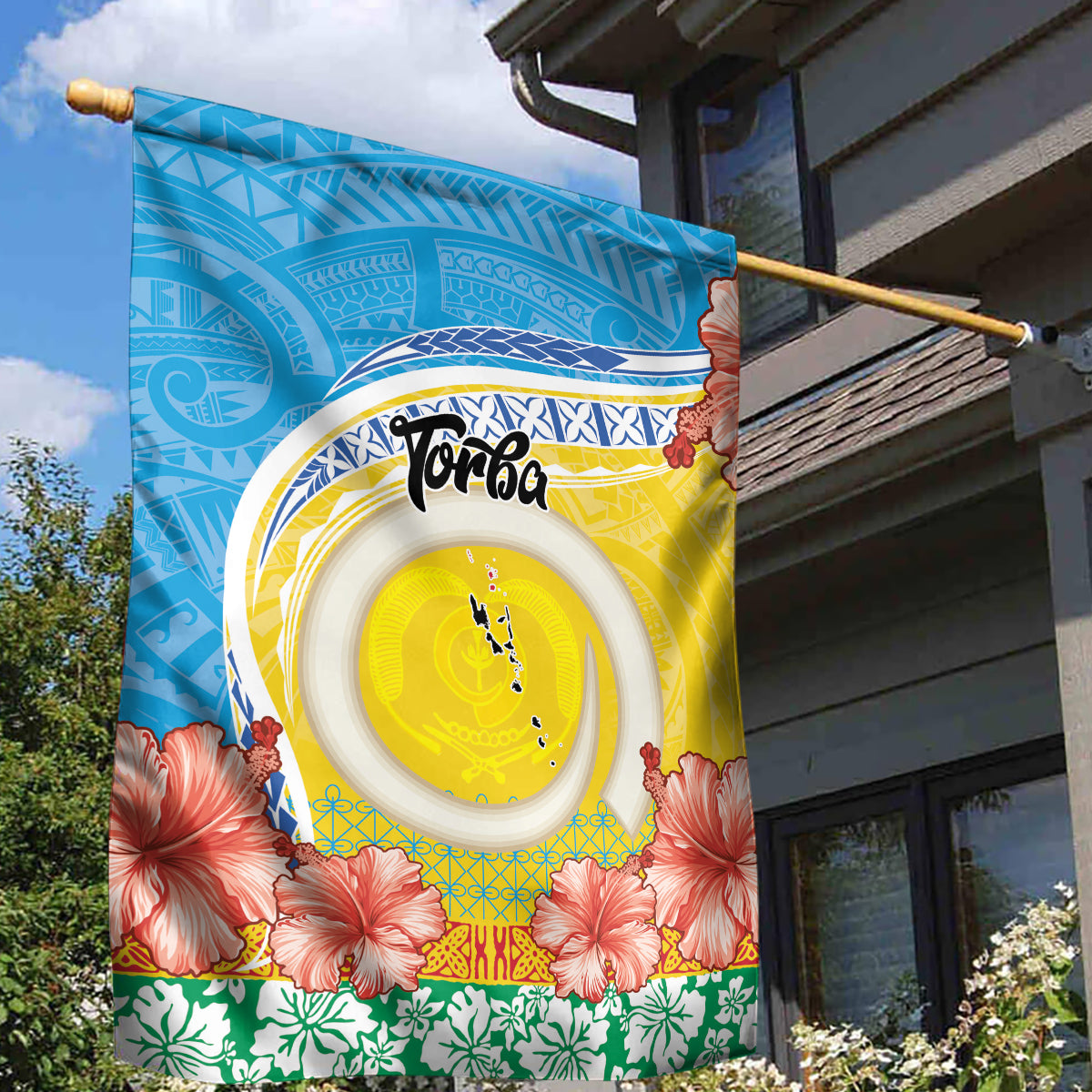 Torba Vanuatu Garden Flag Hibiscus Sand Drawing with Pacific Pattern LT9 - Polynesian Pride