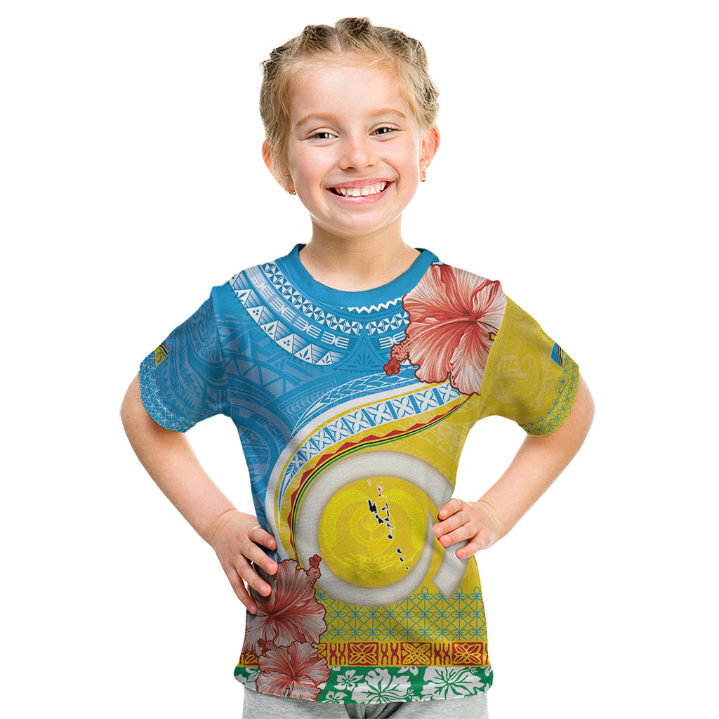 Torba Vanuatu Kid T Shirt Hibiscus Sand Drawing with Pacific Pattern