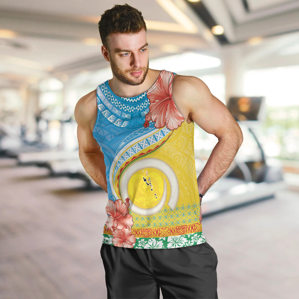 Torba Vanuatu Men Tank Top Hibiscus Sand Drawing with Pacific Pattern LT9 Green Gold - Polynesian Pride