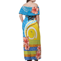Torba Vanuatu Off Shoulder Maxi Dress Hibiscus Sand Drawing with Pacific Pattern LT9 - Polynesian Pride