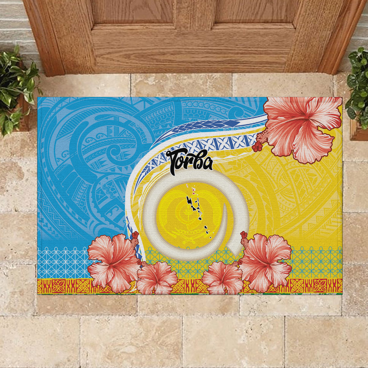 Torba Vanuatu Rubber Doormat Hibiscus Sand Drawing with Pacific Pattern LT9 - Polynesian Pride