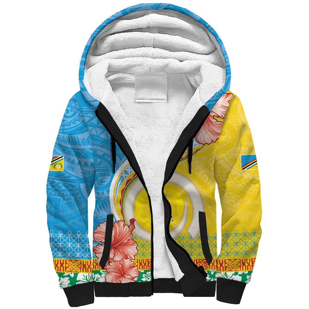 Torba Vanuatu Sherpa Hoodie Hibiscus Sand Drawing with Pacific Pattern LT9 Unisex Green Gold - Polynesian Pride