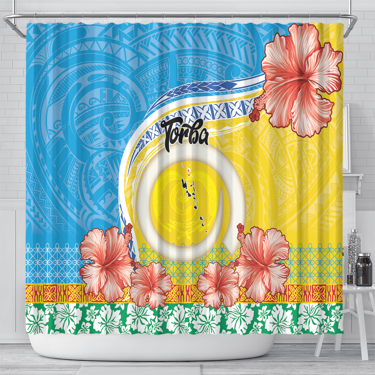 Torba Vanuatu Shower Curtain Hibiscus Sand Drawing with Pacific Pattern