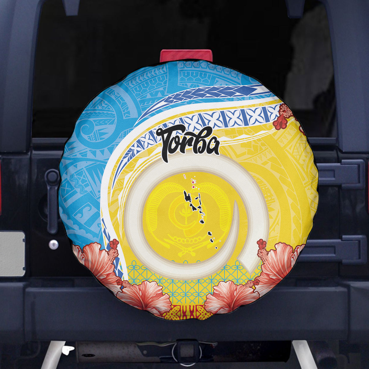 Torba Vanuatu Spare Tire Cover Hibiscus Sand Drawing with Pacific Pattern LT9 - Polynesian Pride