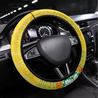 Torba Vanuatu Steering Wheel Cover Hibiscus Sand Drawing with Pacific Pattern LT9 Universal Fit Green Gold - Polynesian Pride