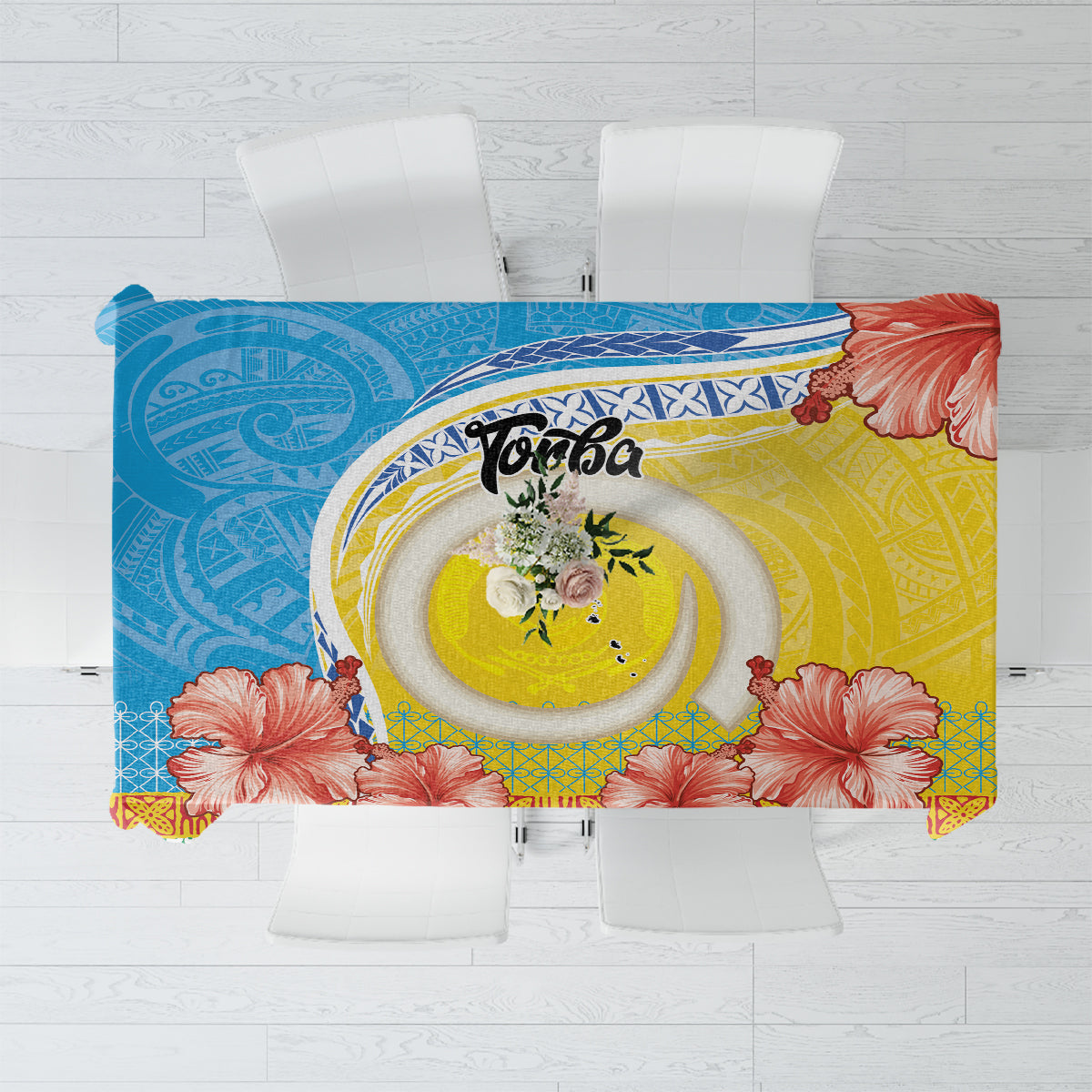 Torba Vanuatu Tablecloth Hibiscus Sand Drawing with Pacific Pattern LT9 Green Gold - Polynesian Pride