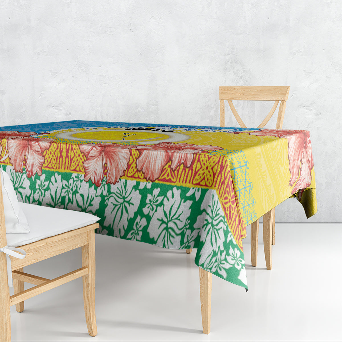 Torba Vanuatu Tablecloth Hibiscus Sand Drawing with Pacific Pattern LT9 - Polynesian Pride