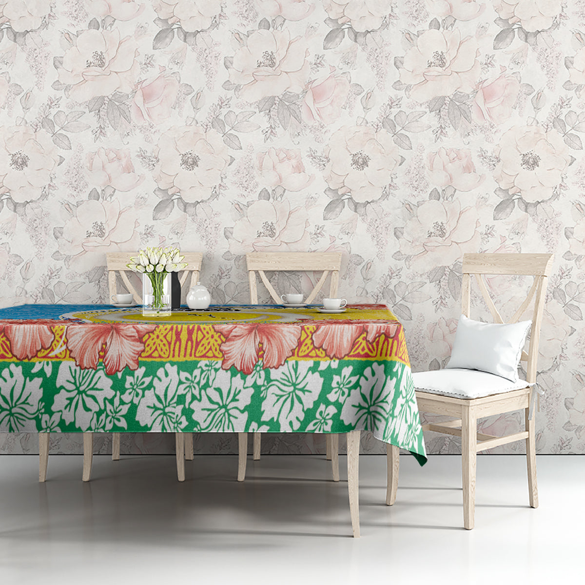 Torba Vanuatu Tablecloth Hibiscus Sand Drawing with Pacific Pattern LT9 - Polynesian Pride