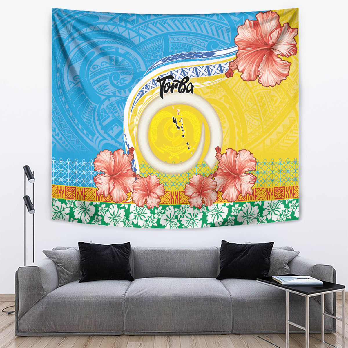 Torba Vanuatu Tapestry Hibiscus Sand Drawing with Pacific Pattern LT9 Green Gold - Polynesian Pride