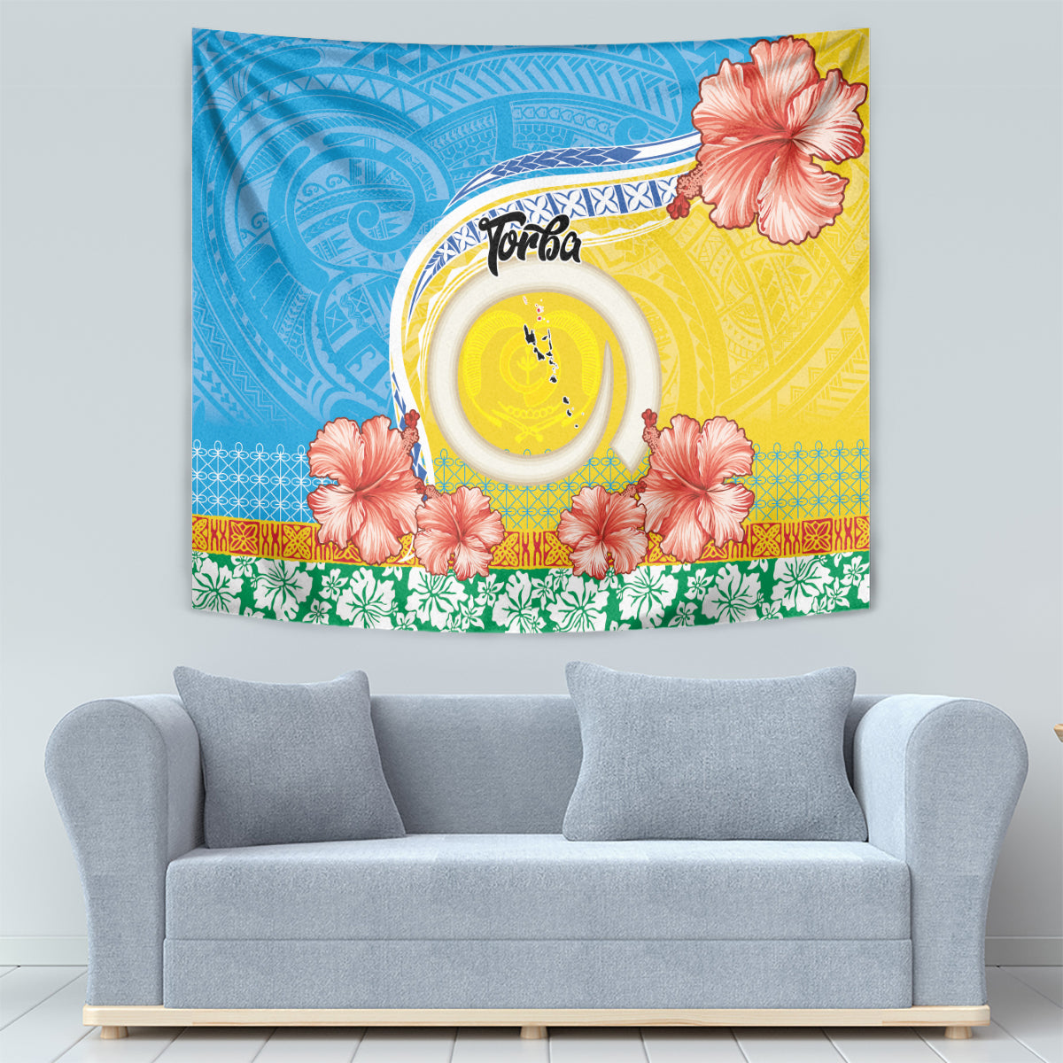 Torba Vanuatu Tapestry Hibiscus Sand Drawing with Pacific Pattern LT9 - Polynesian Pride
