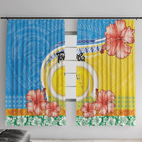 Torba Vanuatu Window Curtain Hibiscus Sand Drawing with Pacific Pattern LT9 With Hooks Green Gold - Polynesian Pride