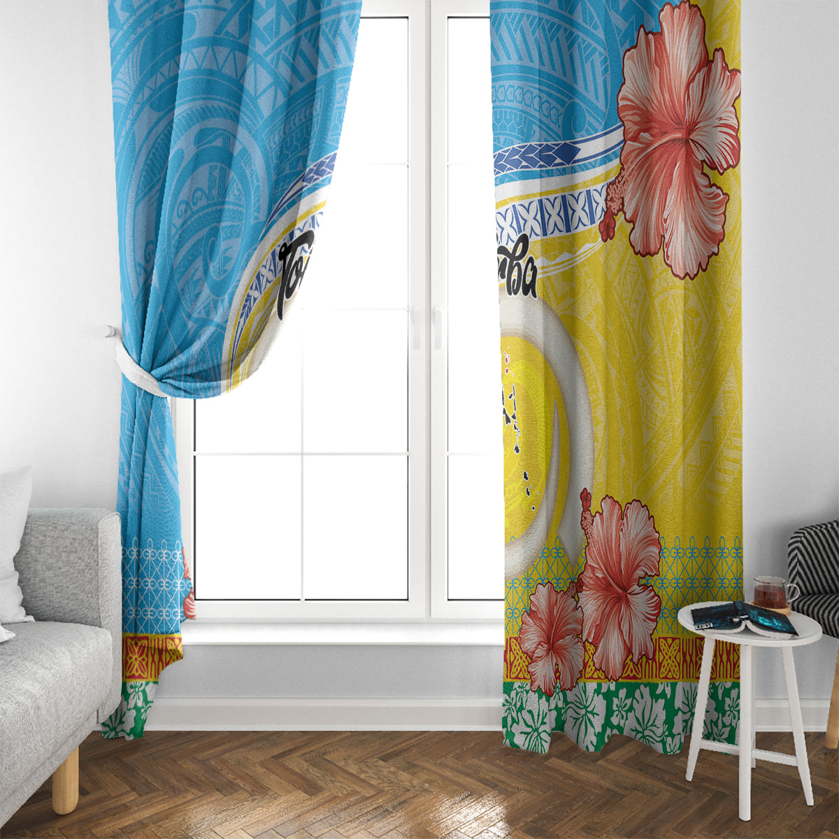 Torba Vanuatu Window Curtain Hibiscus Sand Drawing with Pacific Pattern LT9 - Polynesian Pride