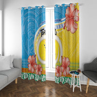 Torba Vanuatu Window Curtain Hibiscus Sand Drawing with Pacific Pattern LT9 With Grommets Green Gold - Polynesian Pride