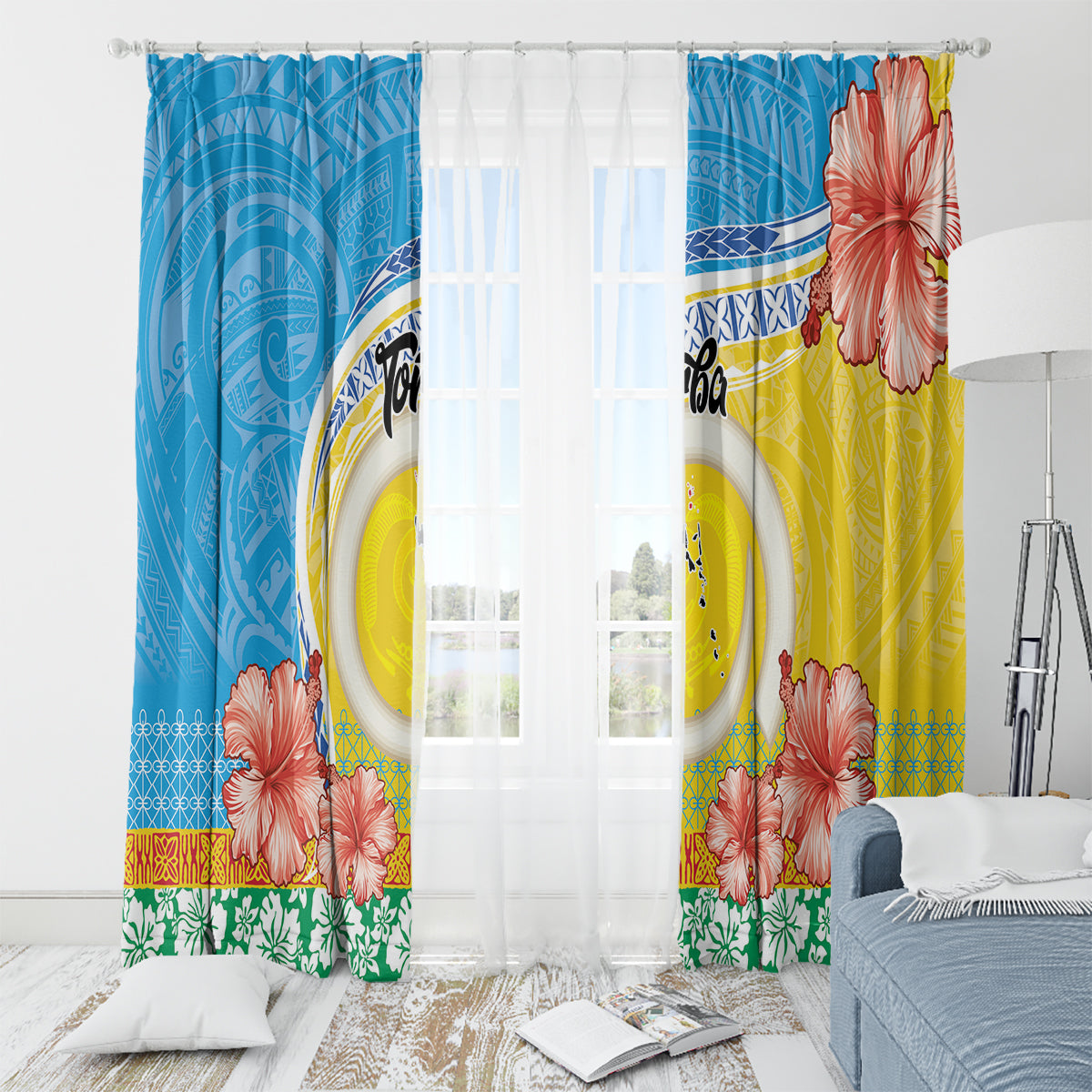 Torba Vanuatu Window Curtain Hibiscus Sand Drawing with Pacific Pattern LT9 - Polynesian Pride