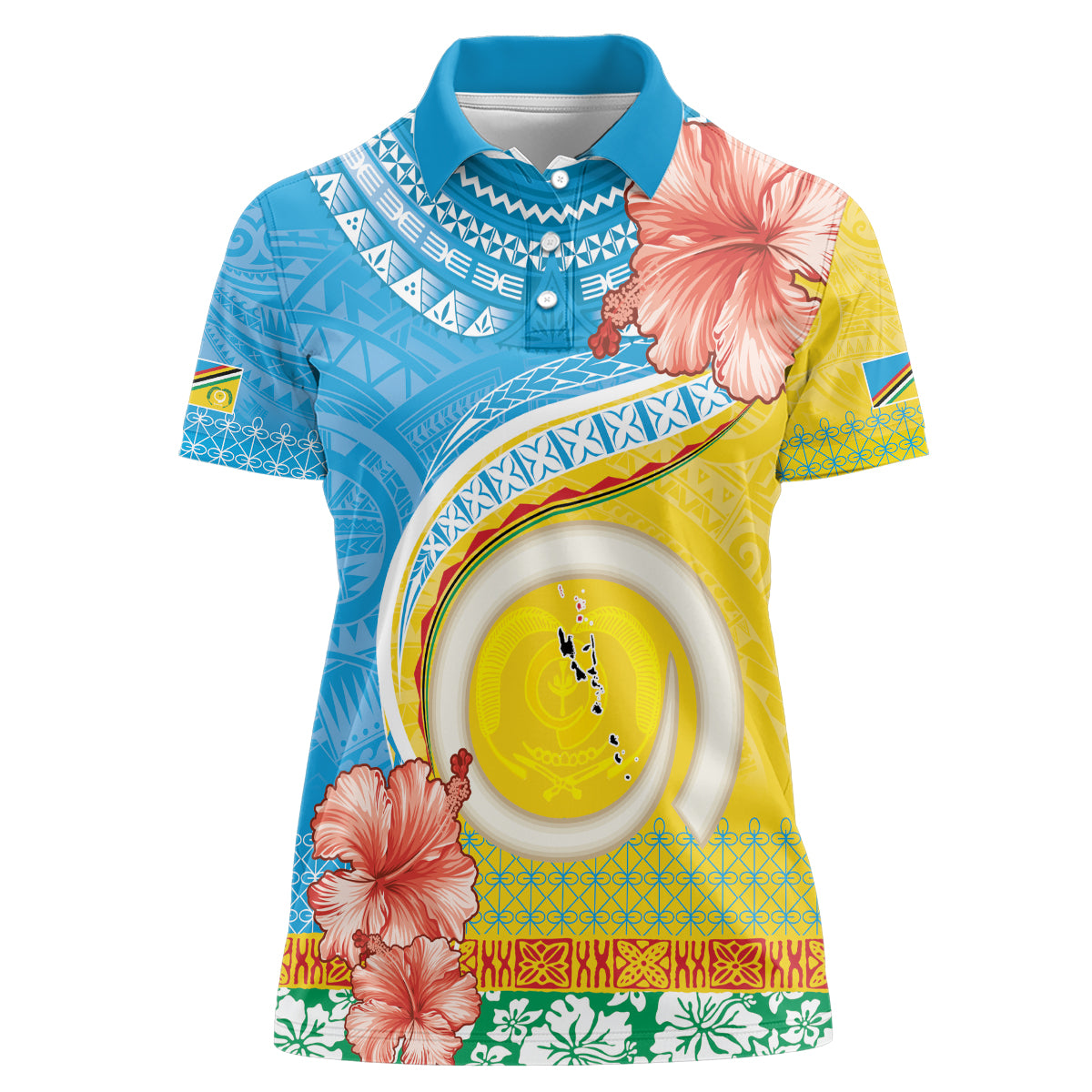 Torba Vanuatu Women Polo Shirt Hibiscus Sand Drawing with Pacific Pattern