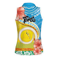 Torba Vanuatu Women Sleeveless Polo Shirt Hibiscus Sand Drawing with Pacific Pattern