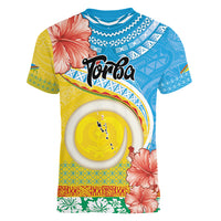Torba Vanuatu Women V-Neck T-Shirt Hibiscus Sand Drawing with Pacific Pattern