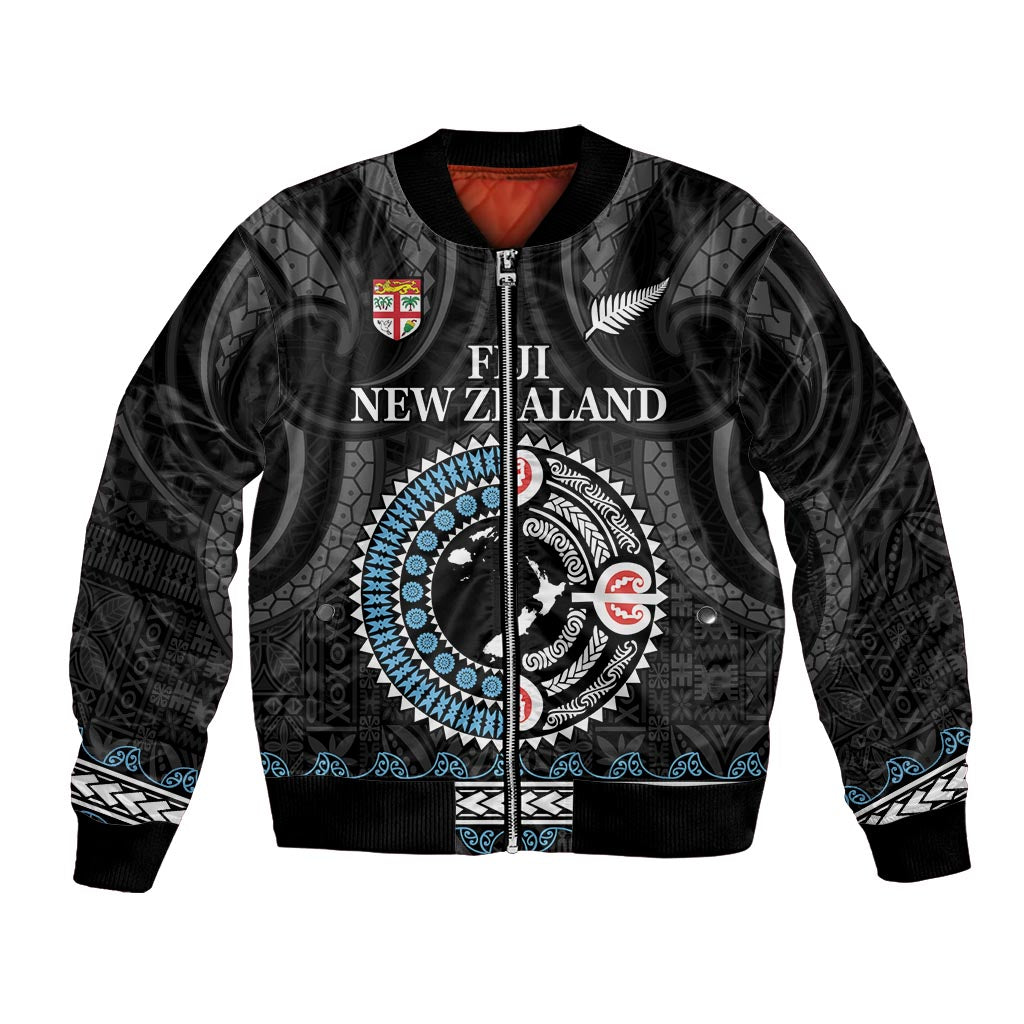 Custom Fiji and New Zealand Bomber Jacket Maori Fern Mix Tapa Tribal Unique