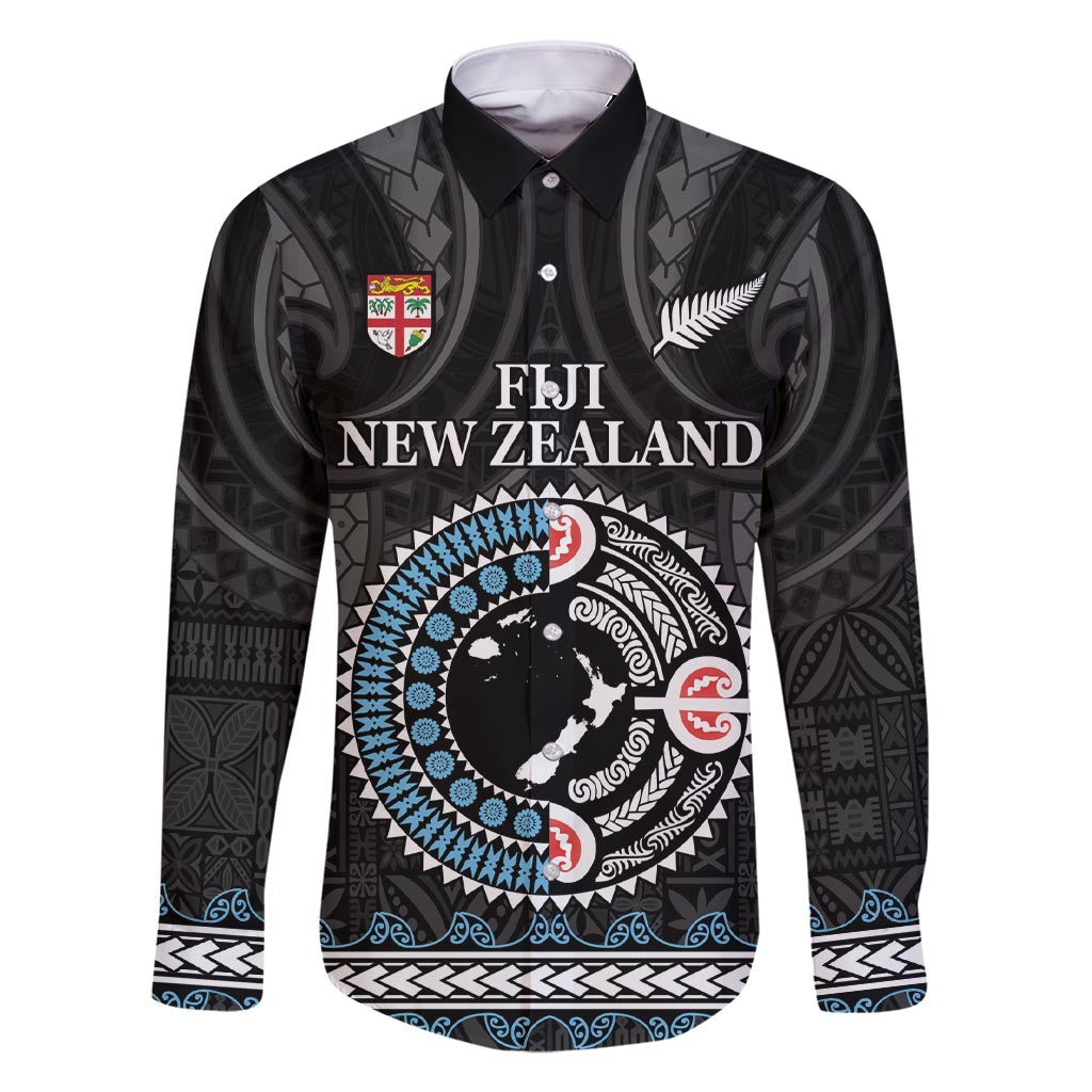 Custom Fiji and New Zealand Family Matching Short Sleeve Bodycon Dress and Hawaiian Shirt Maori Fern Mix Tapa Tribal Unique