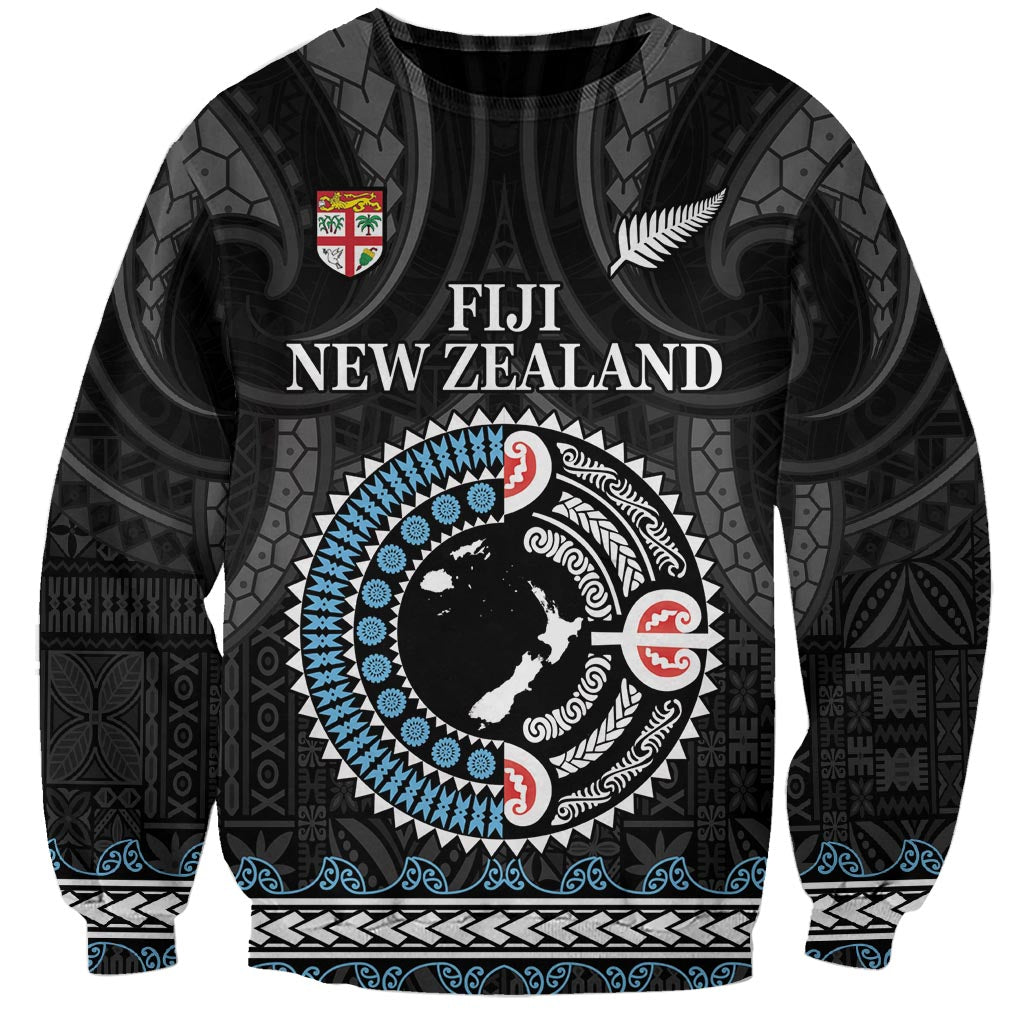 Custom Fiji and New Zealand Sweatshirt Maori Fern Mix Tapa Tribal Unique