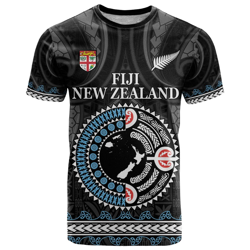 Custom Fiji and New Zealand T Shirt Maori Fern Mix Tapa Tribal Unique