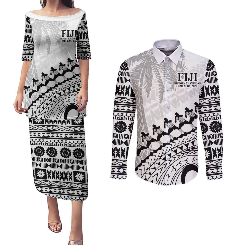 Custom Fiji Rugby Cibi Dance Couples Matching Puletasi and Long Sleeve Button Shirt Create History World Cup Sevens