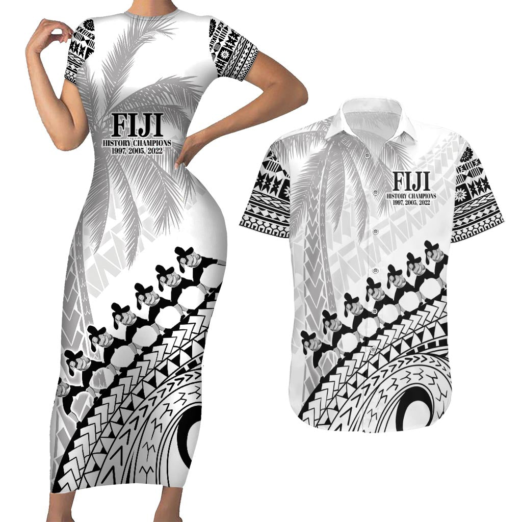 Custom Fiji Rugby Cibi Dance Couples Matching Short Sleeve Bodycon Dress and Hawaiian Shirt Create History World Cup Sevens