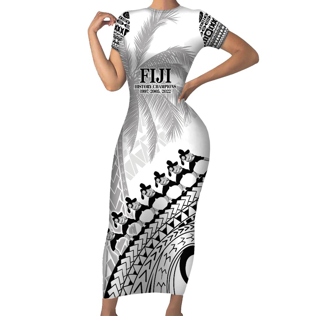 Custom Fiji Rugby Cibi Dance Short Sleeve Bodycon Dress Create History World Cup Sevens