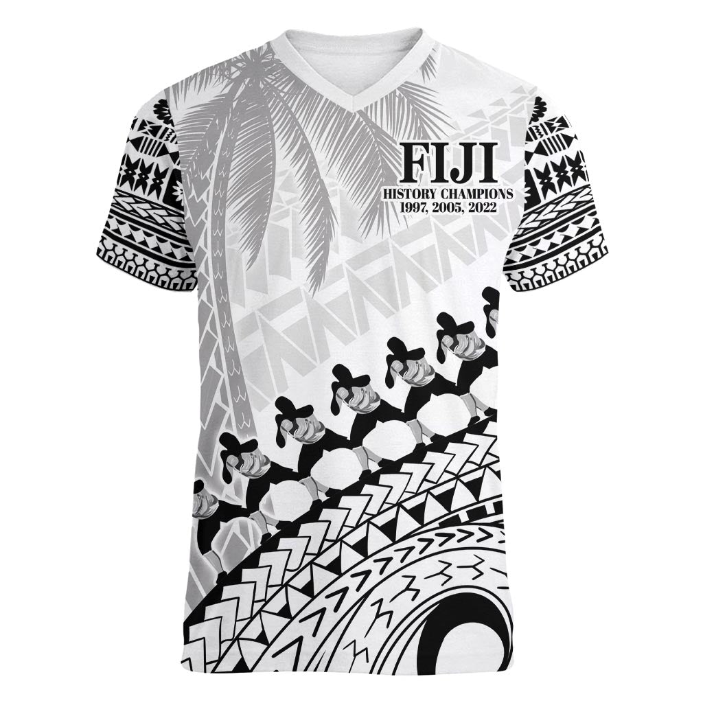 Custom Fiji Rugby Cibi Dance Women V-Neck T-Shirt Create History World Cup Sevens