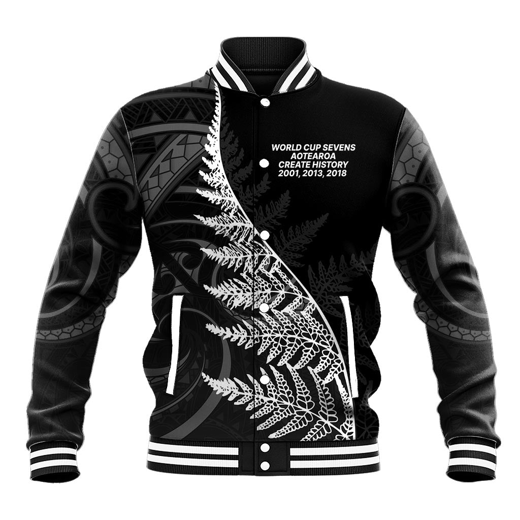 New Zealand Black Fern 7s Baseball Jacket History World Cup Sevens LT9 Unisex Black - Polynesian Pride