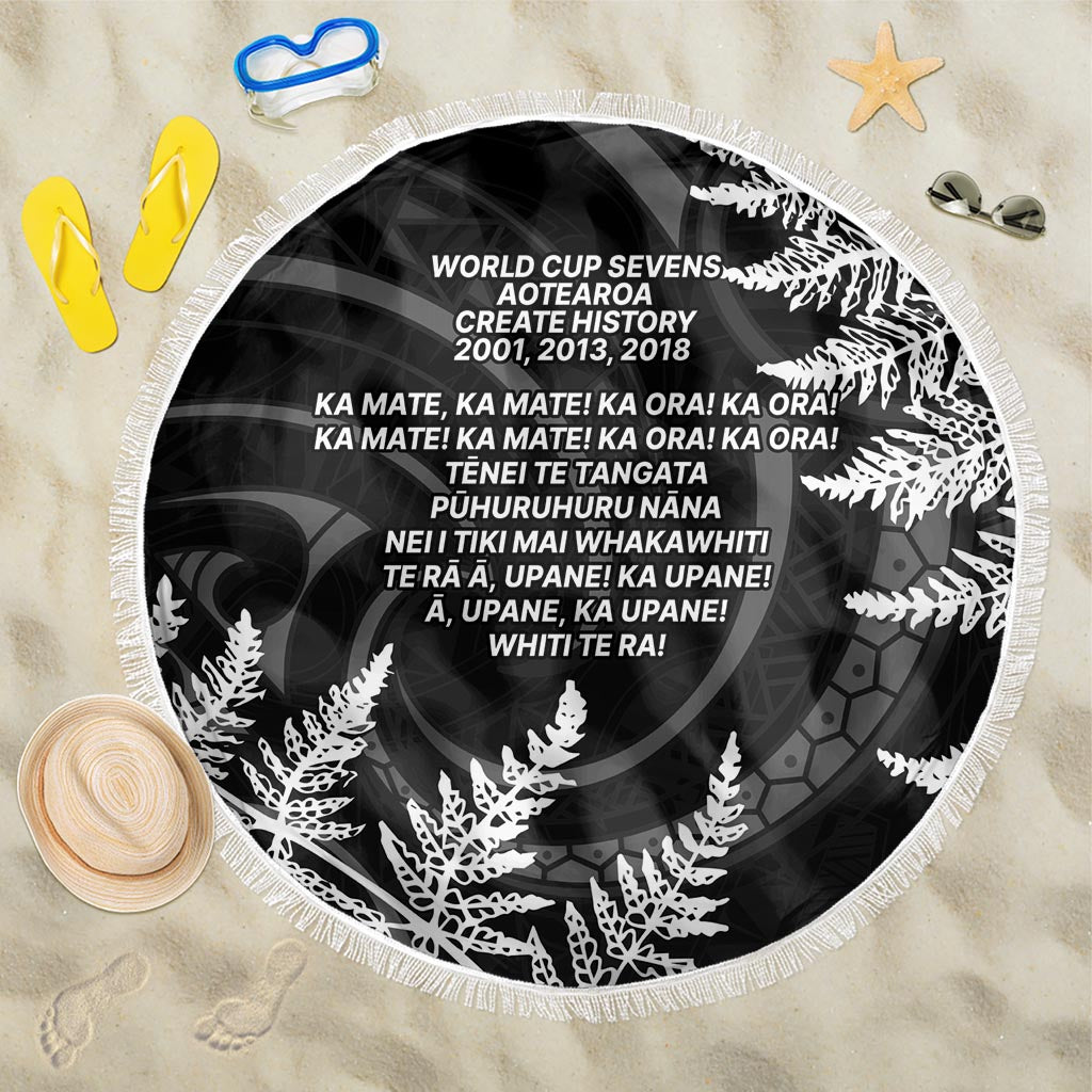 New Zealand Black Fern 7s Beach Blanket History World Cup Sevens LT9 One Size 150cm Black - Polynesian Pride