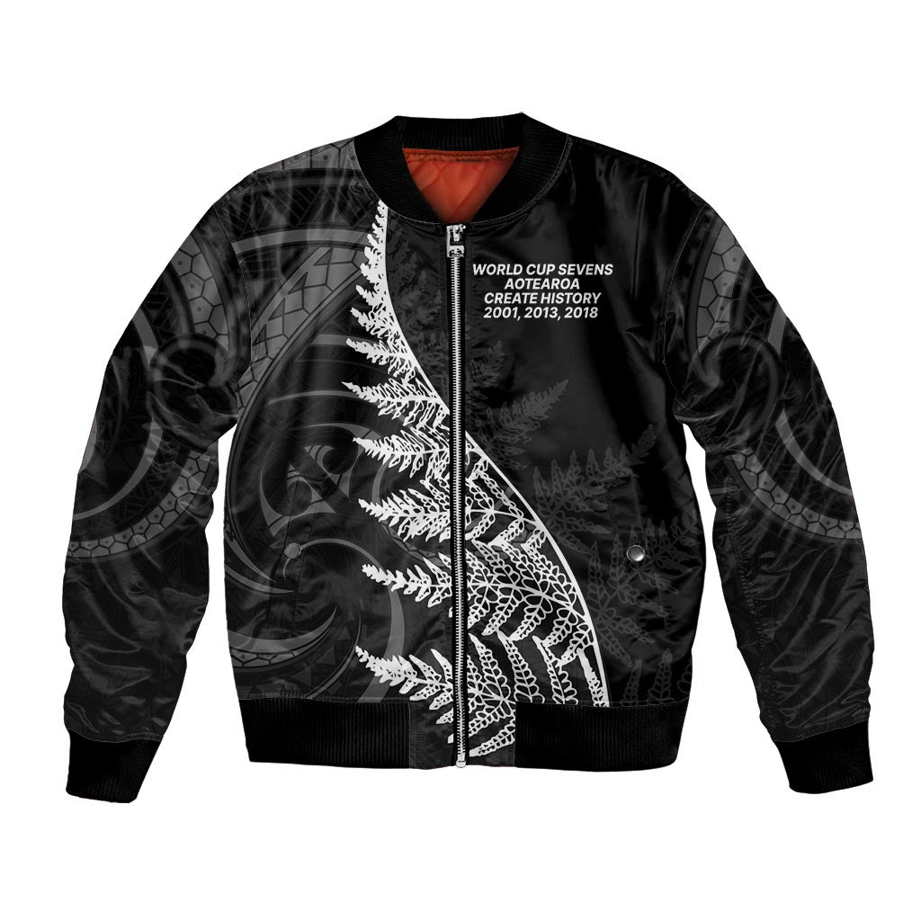 New Zealand Black Fern 7s Bomber Jacket History World Cup Sevens LT9 Unisex Black - Polynesian Pride