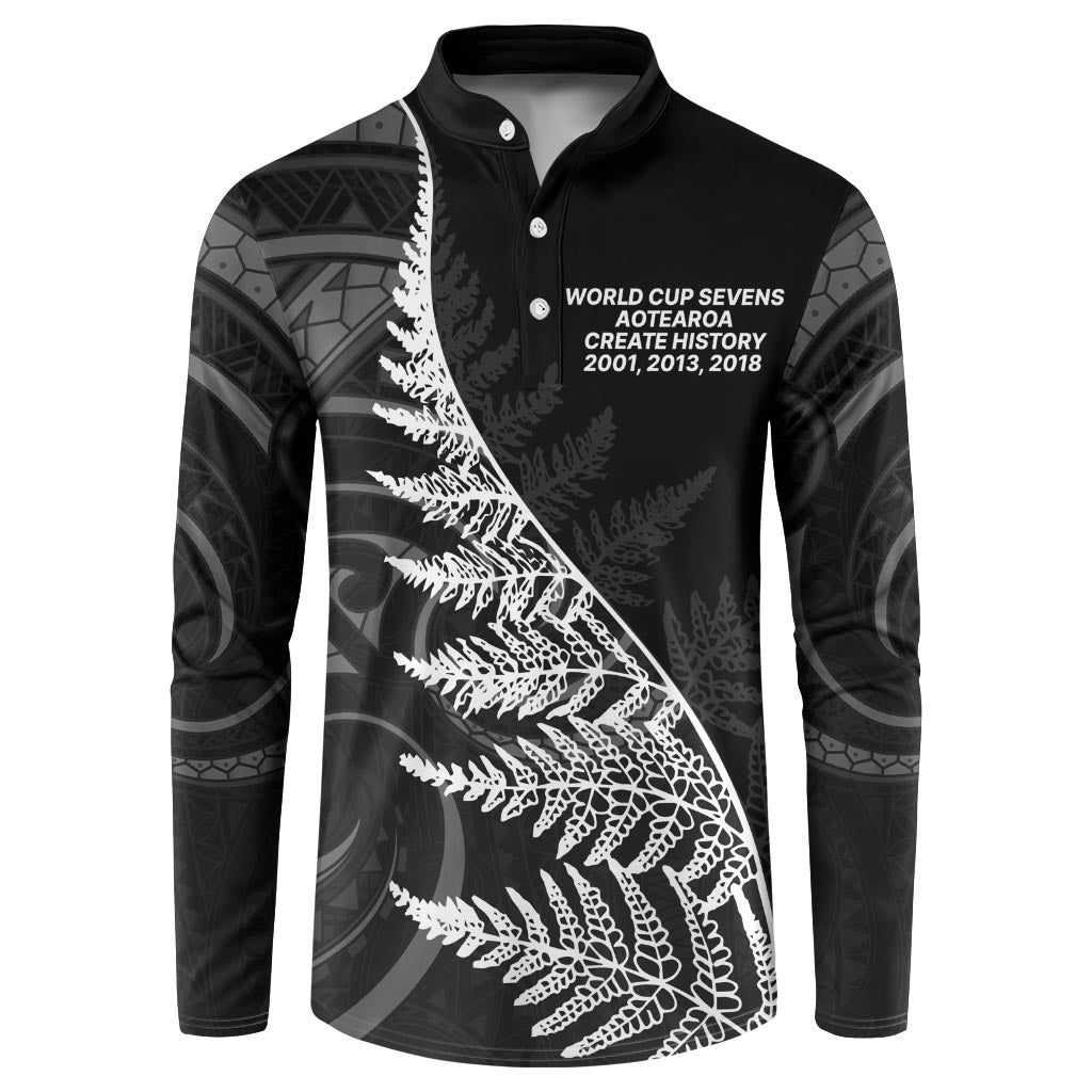 New Zealand Black Fern 7s Button Sweatshirt History World Cup Sevens LT9 Black - Polynesian Pride