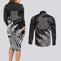 New Zealand Black Fern 7s Couples Matching Long Sleeve Bodycon Dress and Long Sleeve Button Shirt History World Cup Sevens
