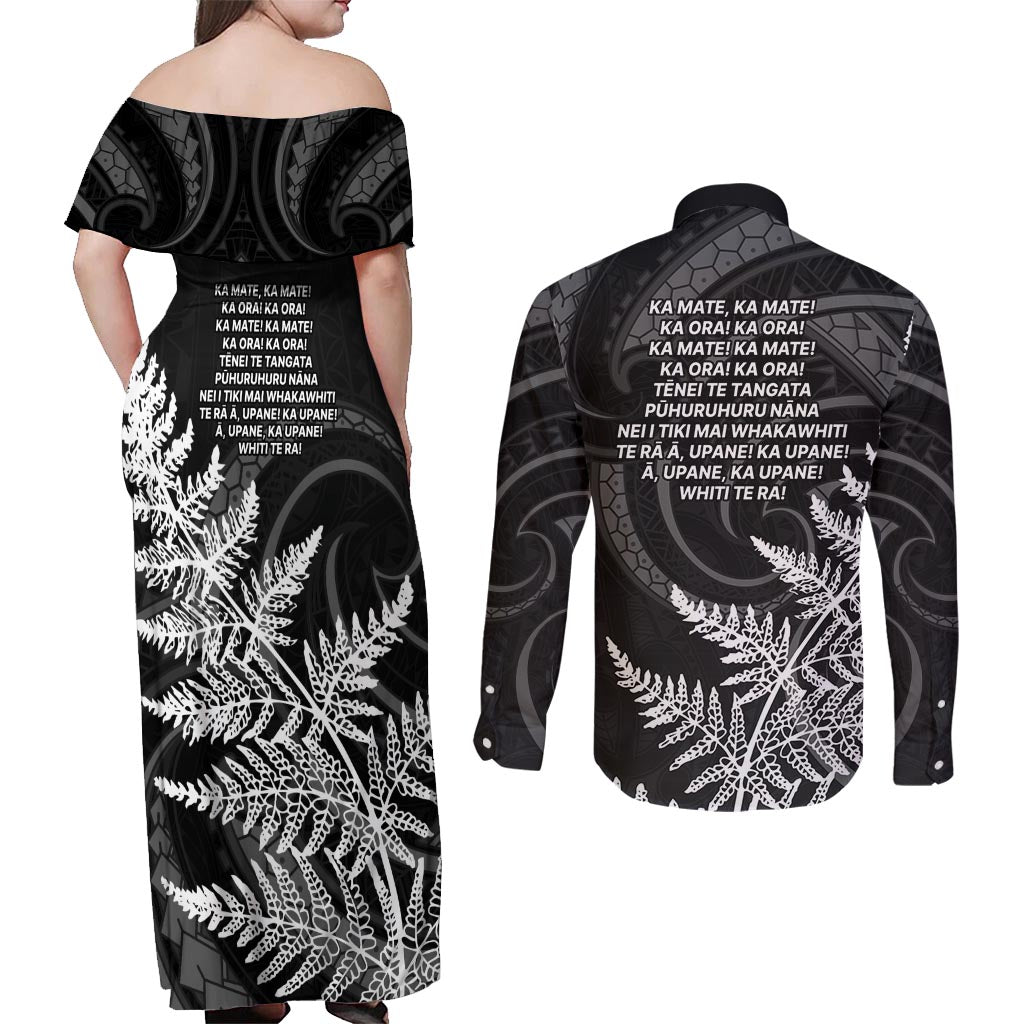 New Zealand Black Fern 7s Couples Matching Off Shoulder Maxi Dress and Long Sleeve Button Shirt History World Cup Sevens