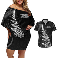 New Zealand Black Fern 7s Couples Matching Off Shoulder Short Dress and Hawaiian Shirt History World Cup Sevens