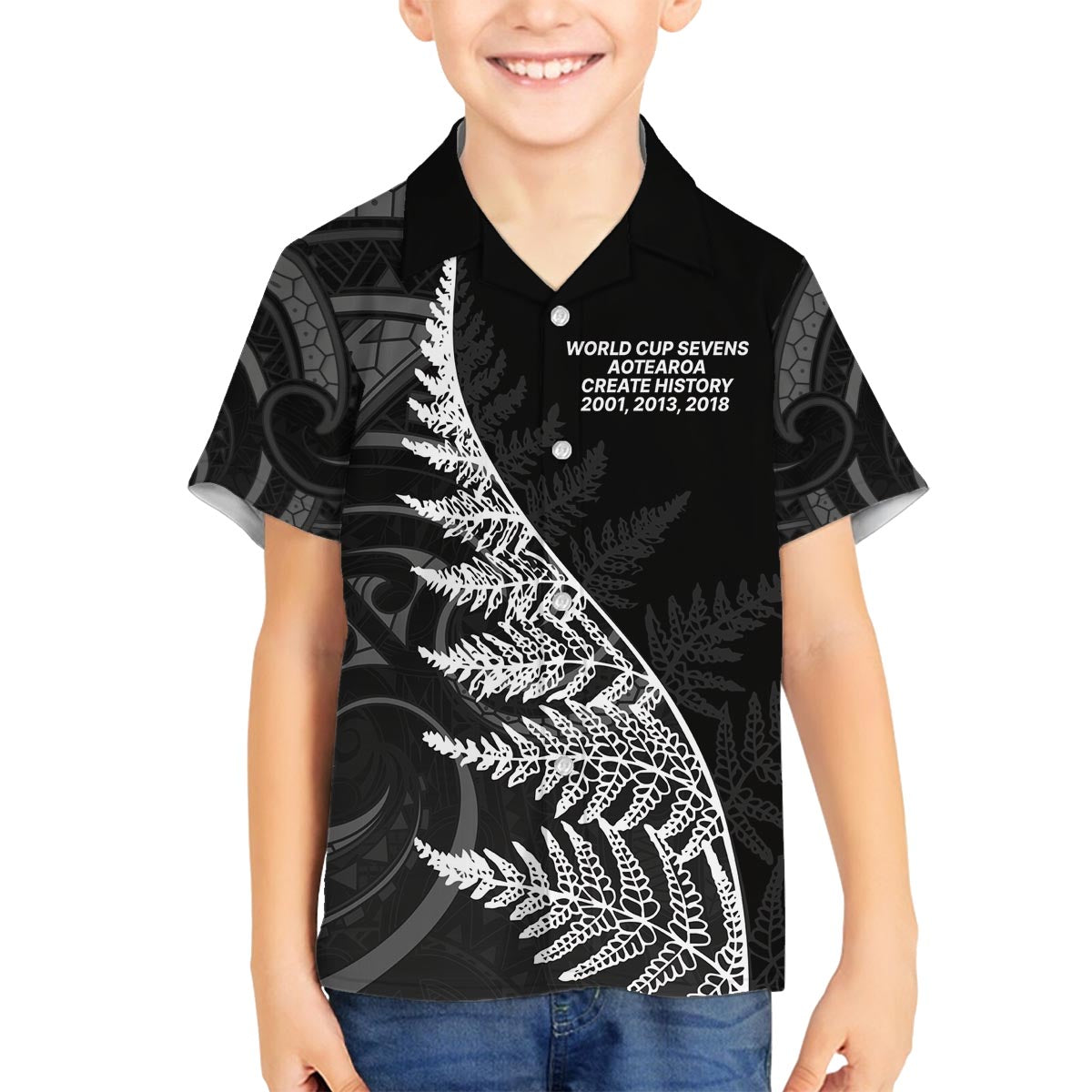 New Zealand Black Fern 7s Family Matching Off The Shoulder Long Sleeve Dress and Hawaiian Shirt History World Cup Sevens